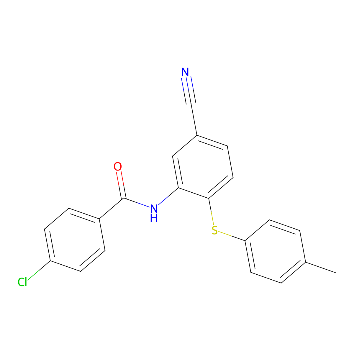 4-chloro-N-{5-cyano-2-[(4-methylphenyl)sulfanyl]phenyl}benzenecarboxamide molecular structure, CAS 303147-05-9