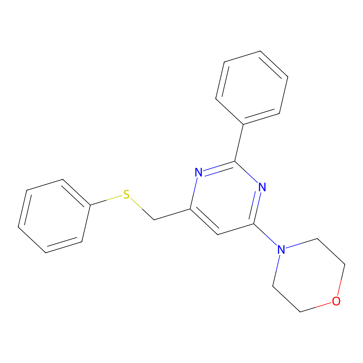 4-[2-Phenyl-6-(phenylsulfanylmethyl)pyrimidin-4-yl]morpholine molecular structure, CAS 303147-15-1