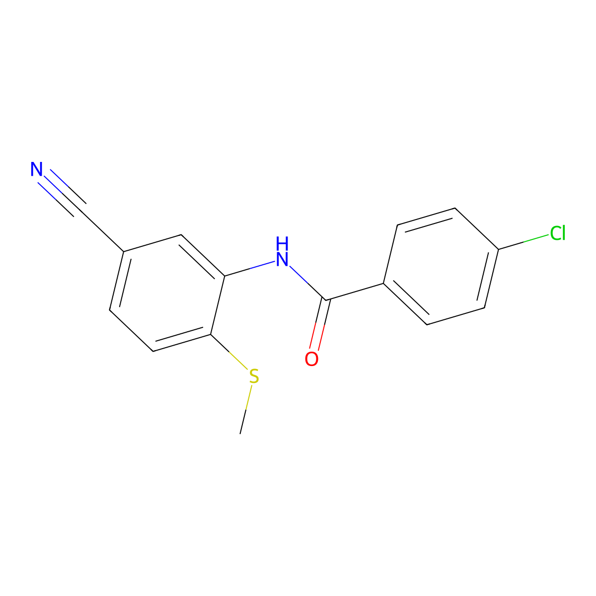 4-chloro-N-[5-cyano-2-(methylsulfanyl)phenyl]benzenecarboxamide molecular structure, CAS 303147-21-9