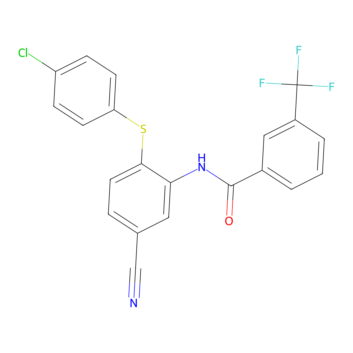 N-{2-[(4-chlorophenyl)sulfanyl]-5-cyanophenyl}-3-(trifluoromethyl)benzenecarboxamide molecular structure, CAS 303147-33-3