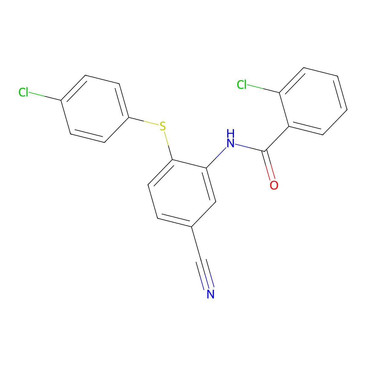 2-chloro-N-{2-[(4-chlorophenyl)sulfanyl]-5-cyanophenyl}benzenecarboxamide molecular structure, CAS 303147-34-4