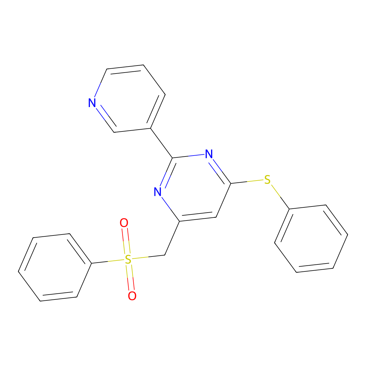 4-(Phenylsulfanyl)-6-[(phenylsulfonyl)methyl]-2-(3-pyridinyl)pyrimidine molecular structure, CAS 303147-36-6