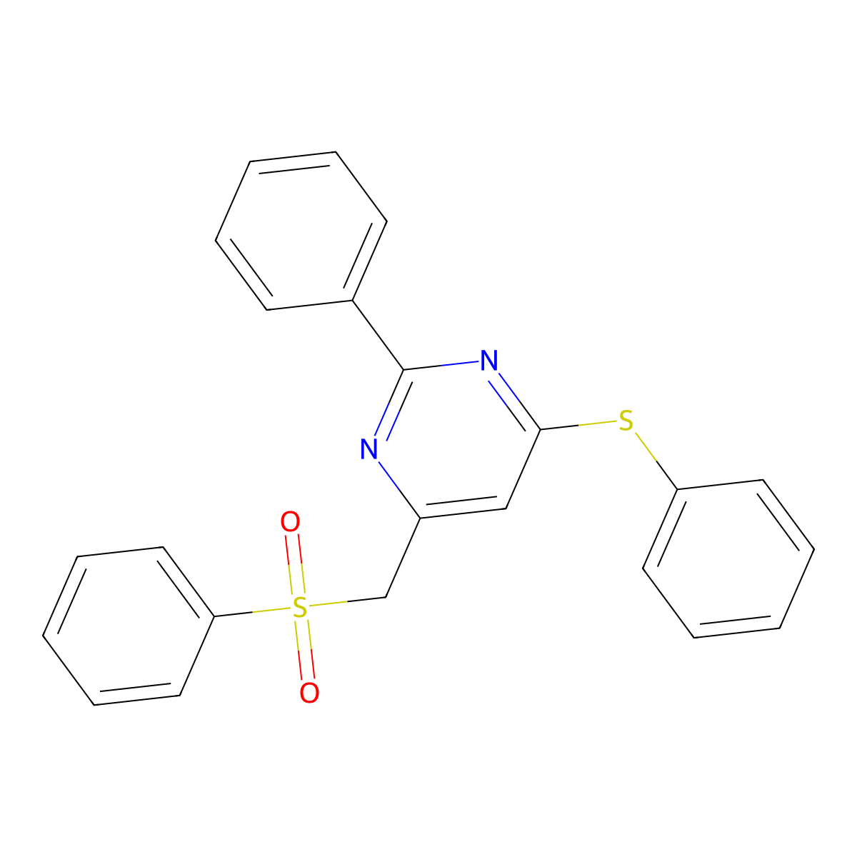 2-Phenyl-4-(phenylsulfanyl)-6-[(phenylsulfonyl)methyl]pyrimidine molecular structure, CAS 303147-40-2