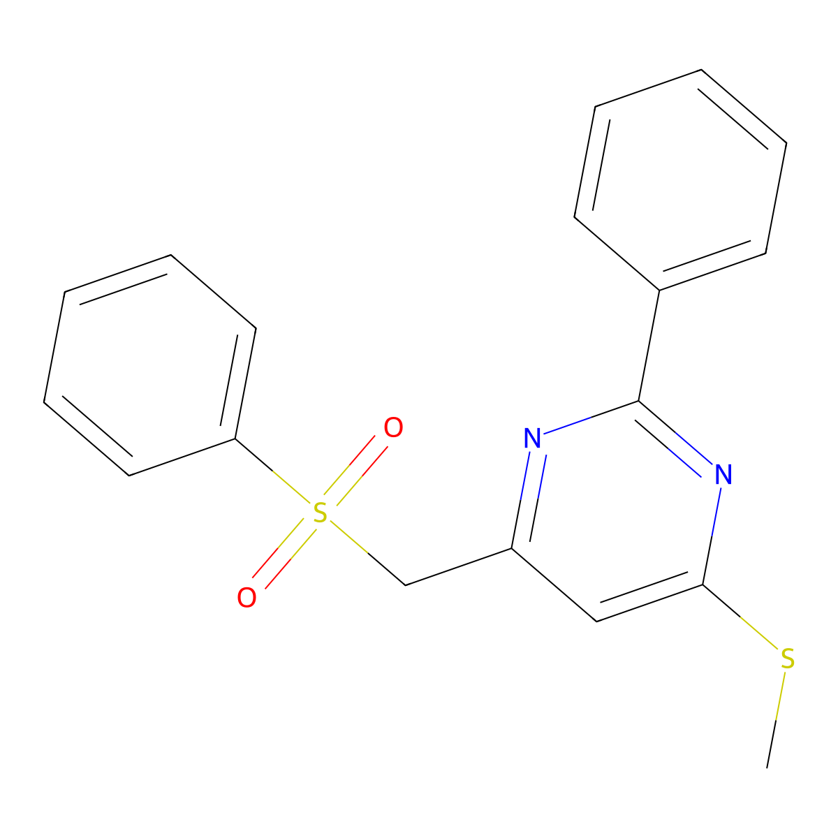 4-(Methylsulfanyl)-2-phenyl-6-[(phenylsulfonyl)methyl]pyrimidine molecular structure, CAS 303147-44-6