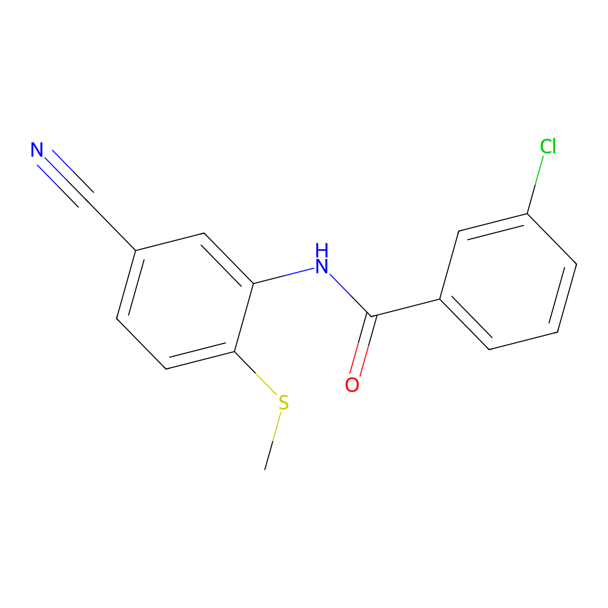 3-Chloro-N-(5-cyano-2-(methylsulfanyl)phenyl)benzenecarboxamide molecular structure, CAS 303147-47-9