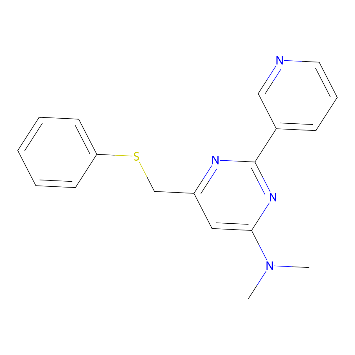 N,N-dimethyl-6-[(phenylsulfanyl)methyl]-2-(3-pyridinyl)-4-pyrimidinamine molecular structure, CAS 303147-59-3