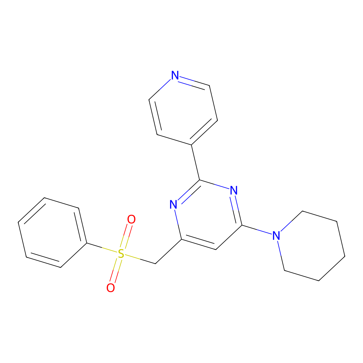 Phenyl [6-piperidino-2-(4-pyridinyl)-4-pyrimidinyl]methyl sulfone molecular structure, CAS 303147-60-6