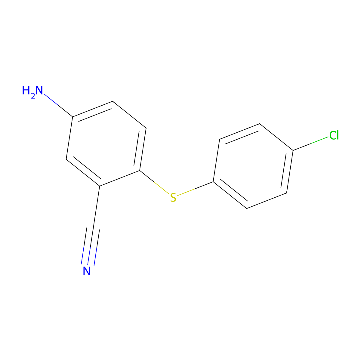 5-Amino-2-[(4-chlorophenyl)sulfanyl]benzenecarbonitrile molecular structure, CAS 303147-71-9