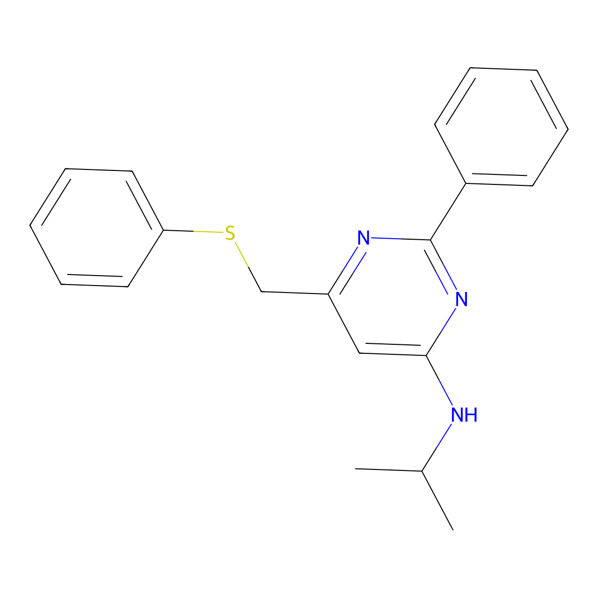 N-isopropyl-2-phenyl-6-[(phenylsulfanyl)methyl]-4-pyrimidinamine molecular structure, CAS 303147-75-3