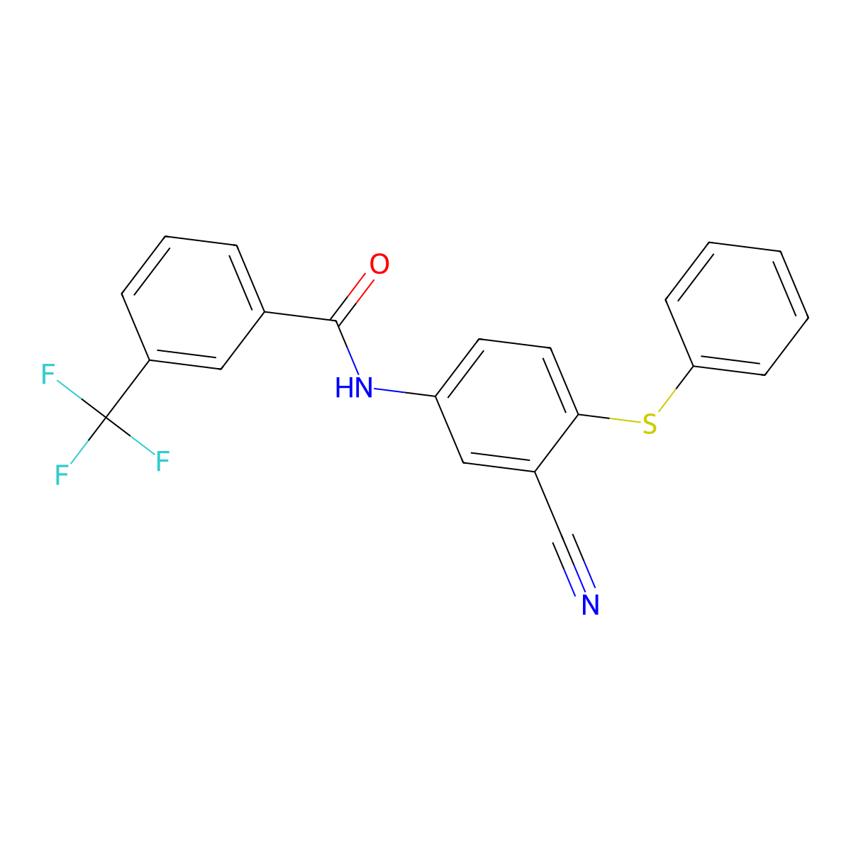 N-[3-cyano-4-(phenylsulfanyl)phenyl]-3-(trifluoromethyl)benzenecarboxamide molecular structure, CAS 303147-77-5