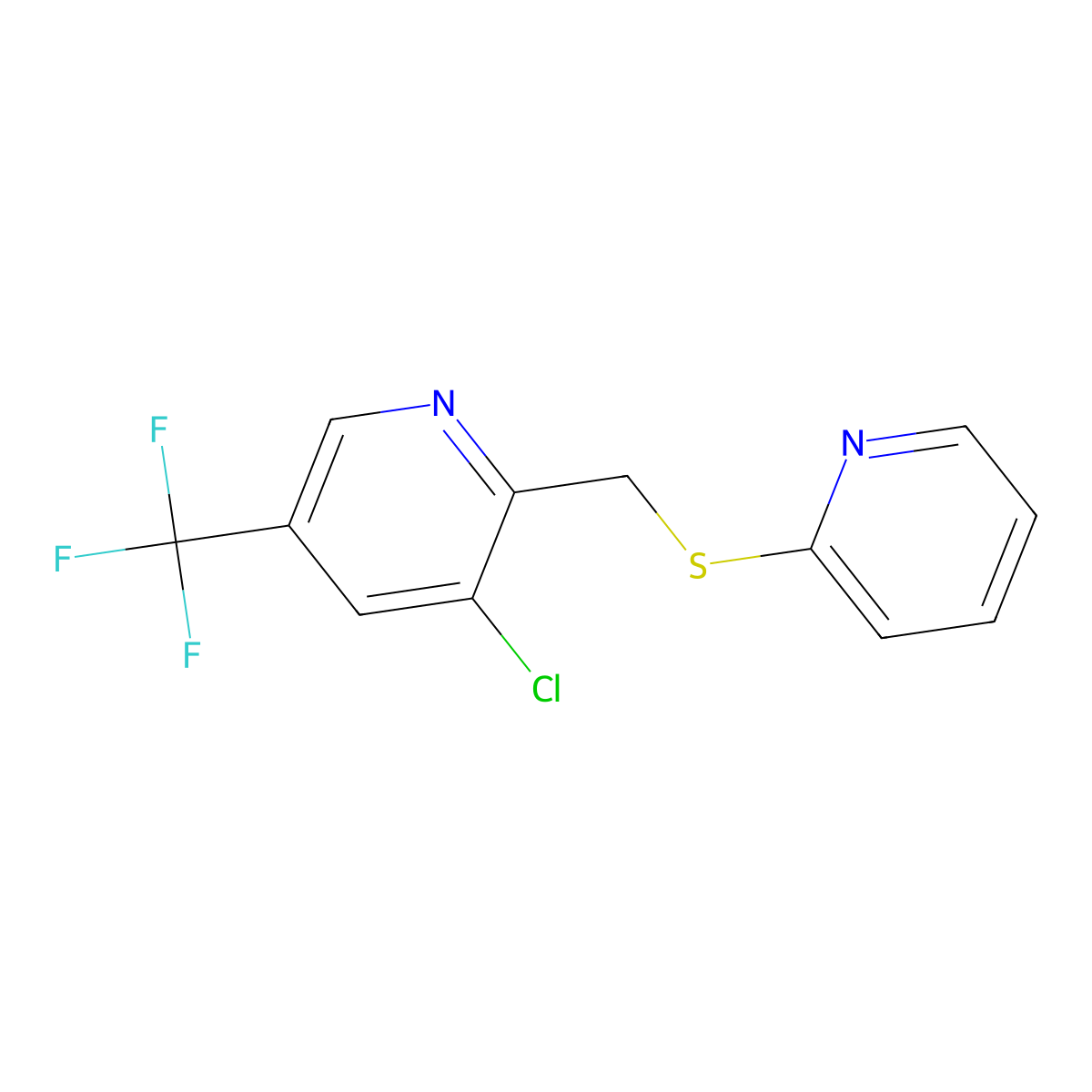 3-Chloro-2-[(2-pyridinylsulfanyl)methyl]-5-(trifluoromethyl)pyridine molecular structure, CAS 303147-81-1