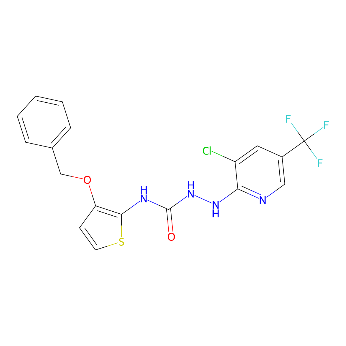 N-[3-(benzyloxy)-2-thienyl]-2-[3-chloro-5-(trifluoromethyl)-2-pyridinyl]-1-hydrazinecarboxamide molecular structure, CAS 303147-90-2