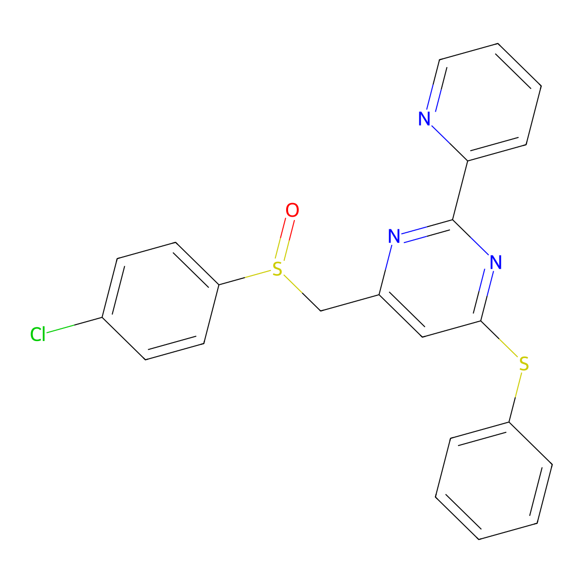 4-Chlorophenyl [6-(phenylsulfanyl)-2-(2-pyridinyl)-4-pyrimidinyl]methyl sulfoxide molecular structure, CAS 303147-97-9