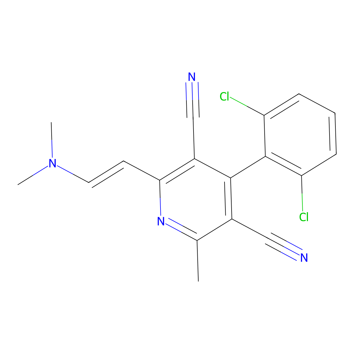 4-(2,6-dichlorophenyl)-2-[(E)-2-(dimethylamino)ethenyl]-6-methylpyridine-3,5-dicarbonitrile molecular structure, CAS 303148-14-3