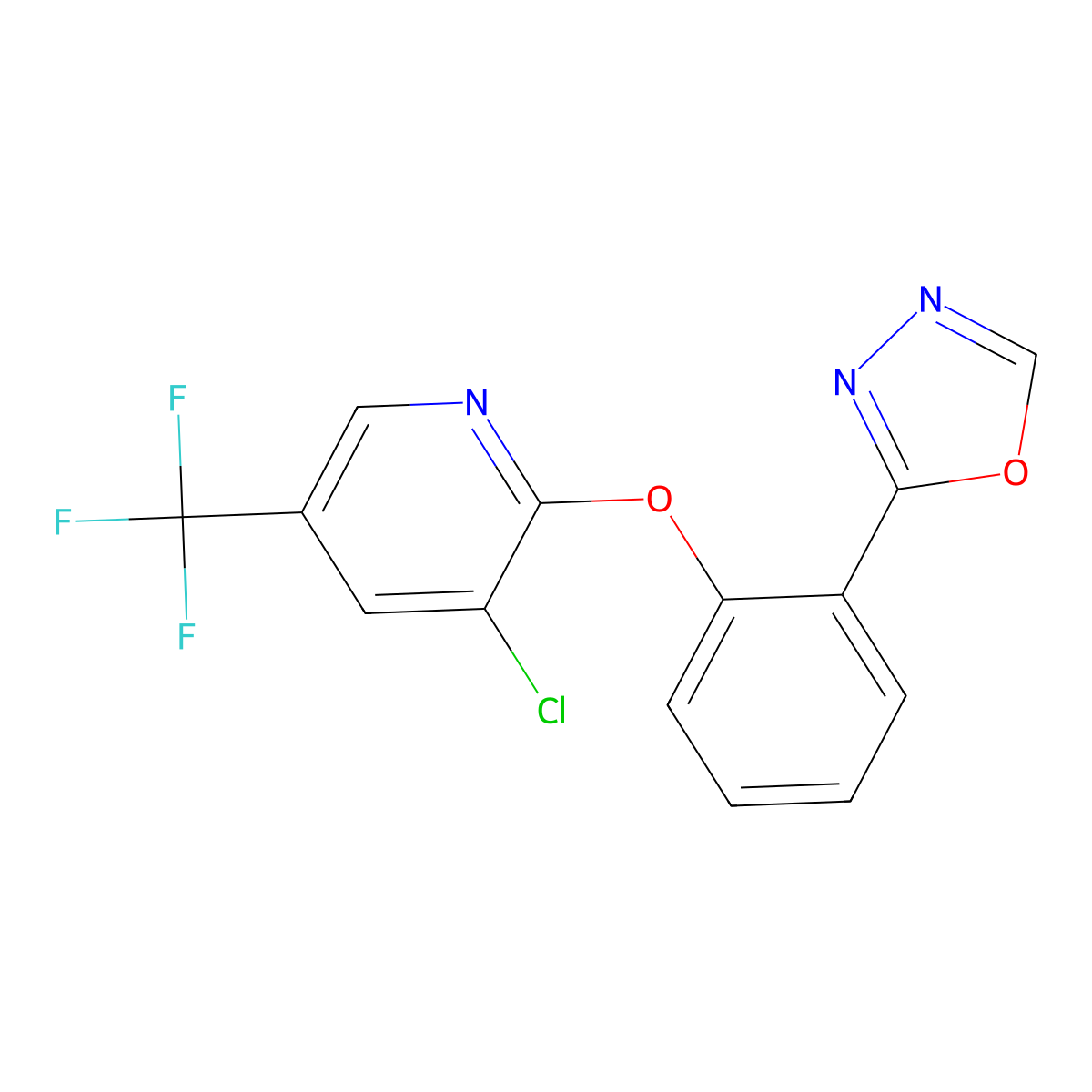 3-Chloro-2-[2-(1,3,4-oxadiazol-2-yl)phenoxy]-5-(trifluoromethyl)pyridine molecular structure, CAS 303148-24-5