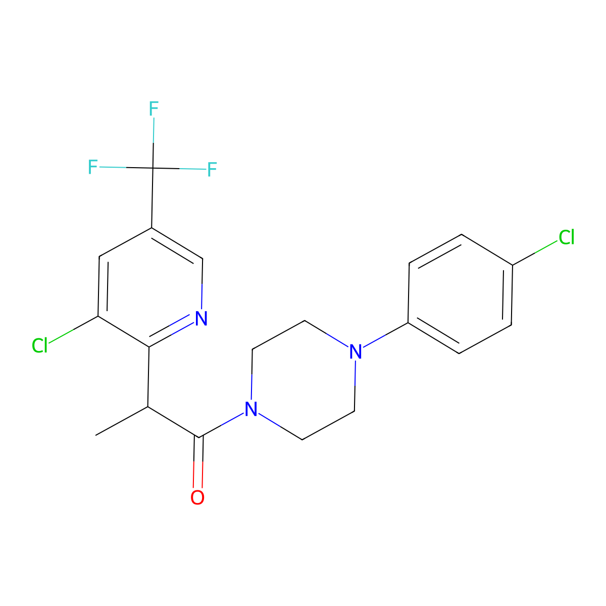 1-(4-(4-Chlorophenyl)piperazino)-2-(3-chloro-5-(trifluoromethyl)-2-pyridinyl)-1-propanone molecular structure, CAS 303148-36-9