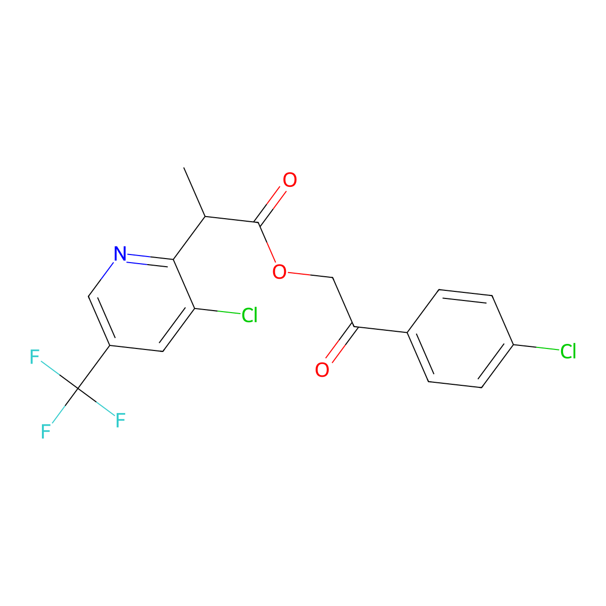 2-(4-Chlorophenyl)-2-oxoethyl 2-(3-chloro-5-(trifluoromethyl)-2-pyridinyl)propanoate molecular structure, CAS 303148-46-1