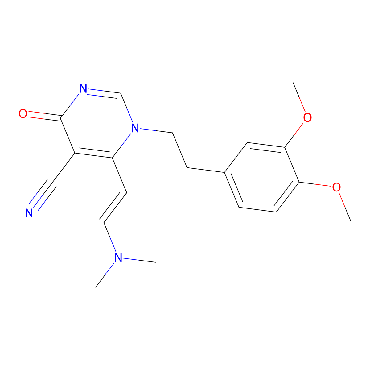 1-(3,4-Dimethoxyphenethyl)-6-[2-(dimethylamino)vinyl]-4-oxo-1,4-dihydro-5-pyrimidinecarbonitrile molecular structure, CAS 303148-47-2