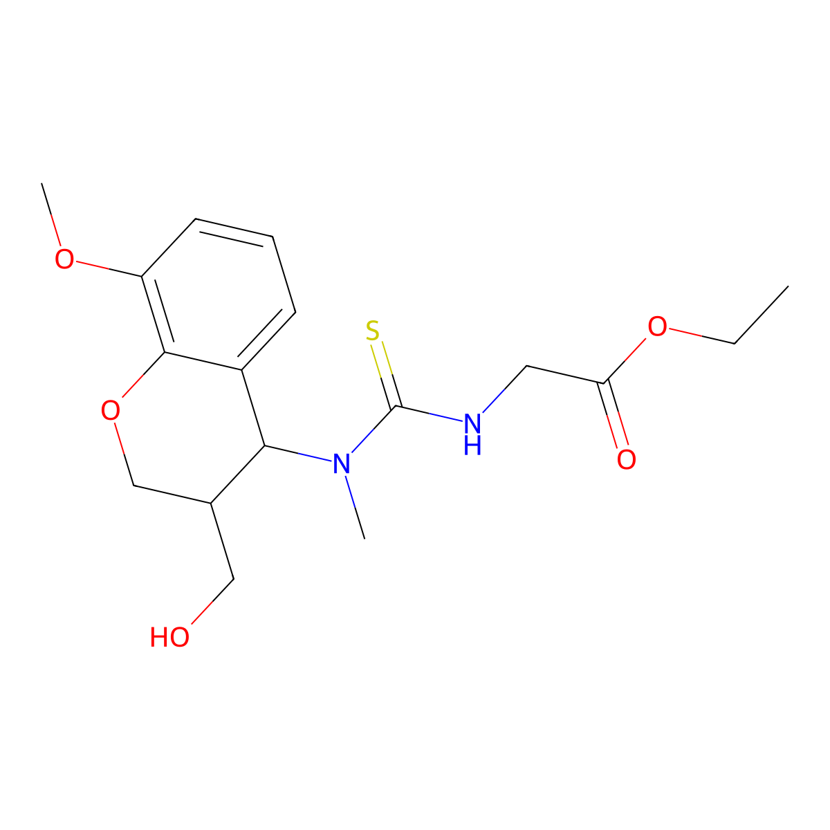ethyl 2-({[3-(hydroxymethyl)-8-methoxy-3,4-dihydro-2H-1-benzopyran-4-yl](methyl)carbamothioyl}amino)acetate molecular structure, CAS 303148-56-3