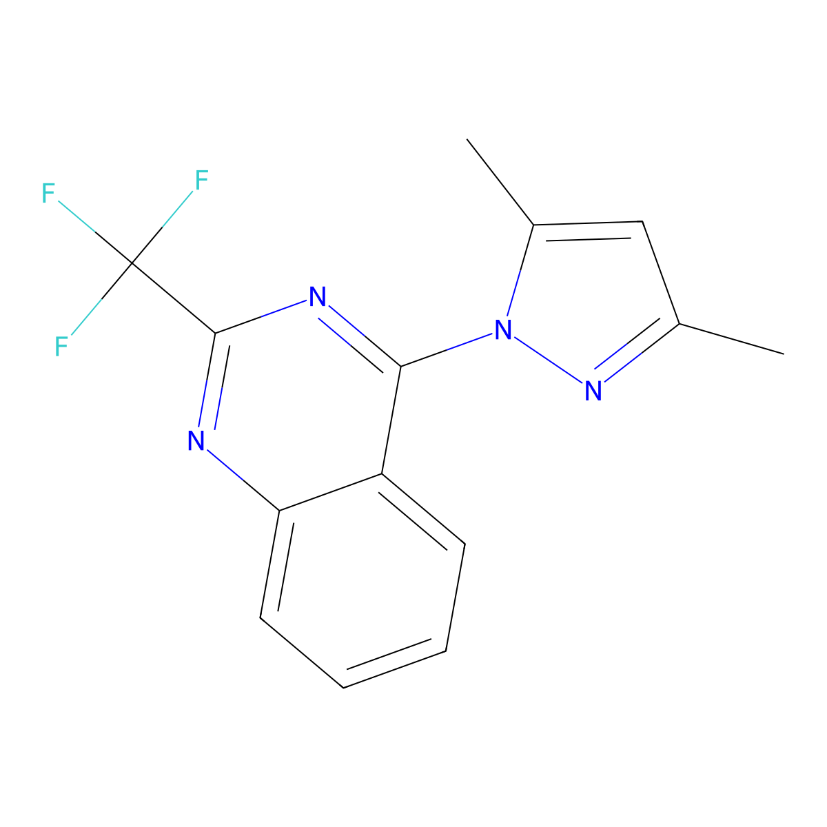4-(3,5-dimethyl-1H-pyrazol-1-yl)-2-(trifluoromethyl)quinazoline molecular structure, CAS 303148-66-5