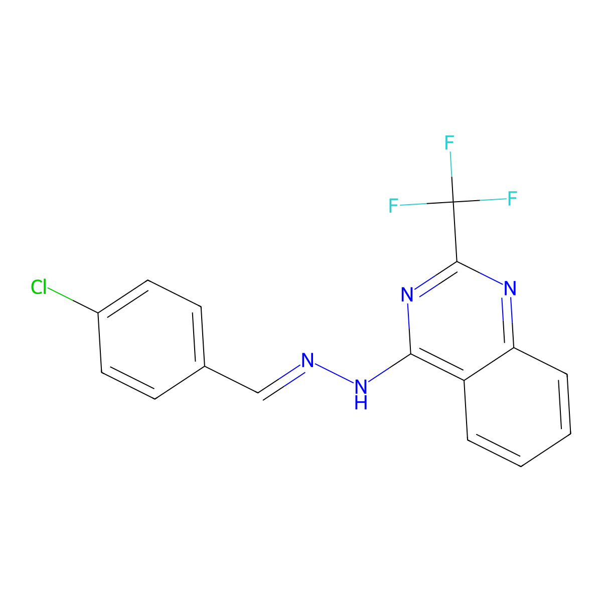 4-chlorobenzenecarbaldehyde N-[2-(trifluoromethyl)-4-quinazolinyl]hydrazone molecular structure, CAS 303148-68-7