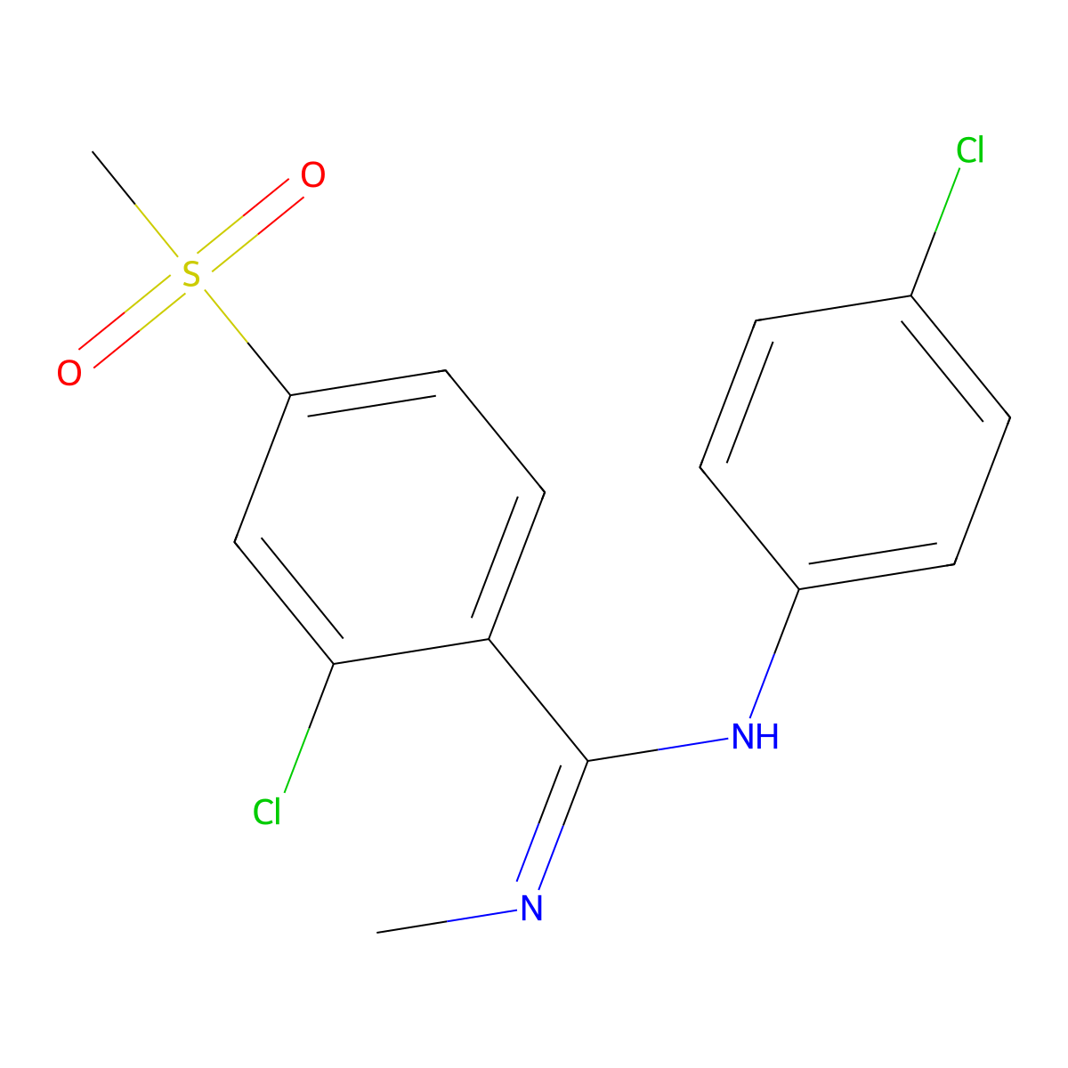 2-chloro-N-(4-chlorophenyl)-N'-methyl-4-(methylsulfonyl)benzenecarboximidamide molecular structure, CAS 303148-83-6