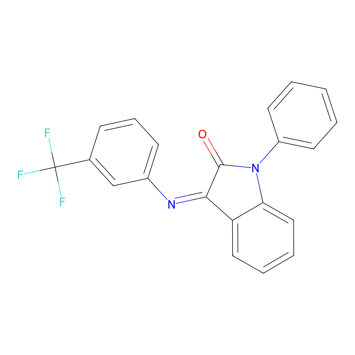 1-Phenyl-3-((3-(trifluoromethyl)phenyl)imino)-1,3-dihydro-2H-indol-2-one molecular structure, CAS 303149-14-6