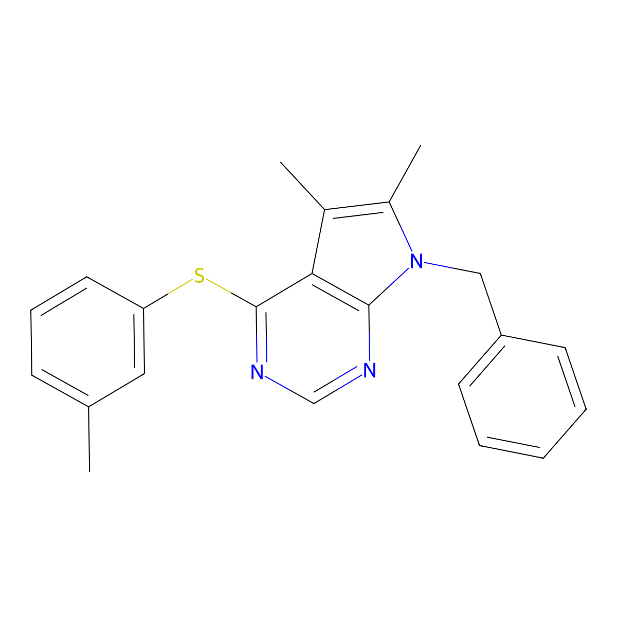 7-benzyl-5,6-dimethyl-4-[(3-methylphenyl)sulfanyl]-7H-pyrrolo[2,3-d]pyrimidine molecular structure, CAS 303149-16-8