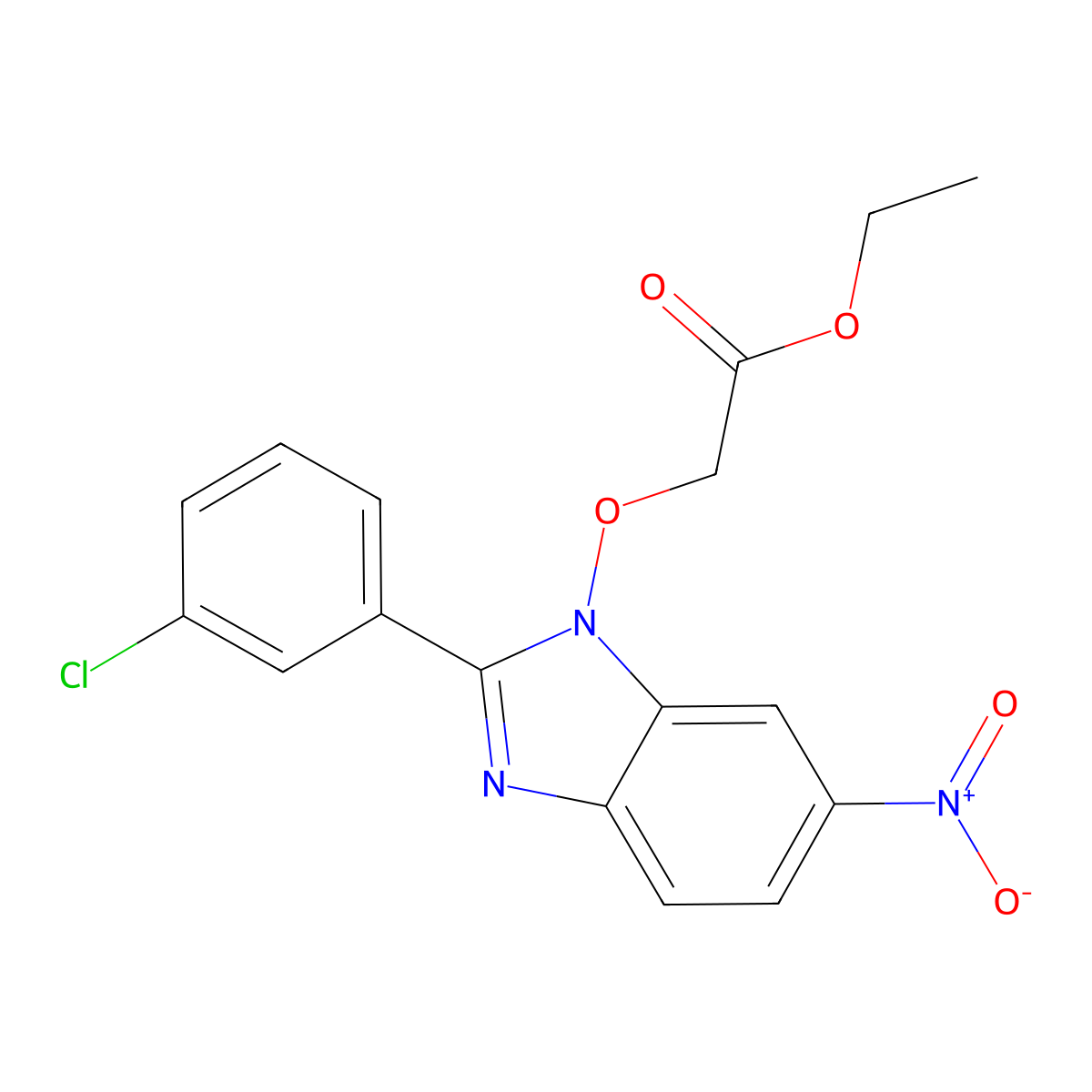 ethyl 2-{[2-(3-chlorophenyl)-6-nitro-1H-1,3-benzimidazol-1-yl]oxy}acetate molecular structure, CAS 303149-22-6