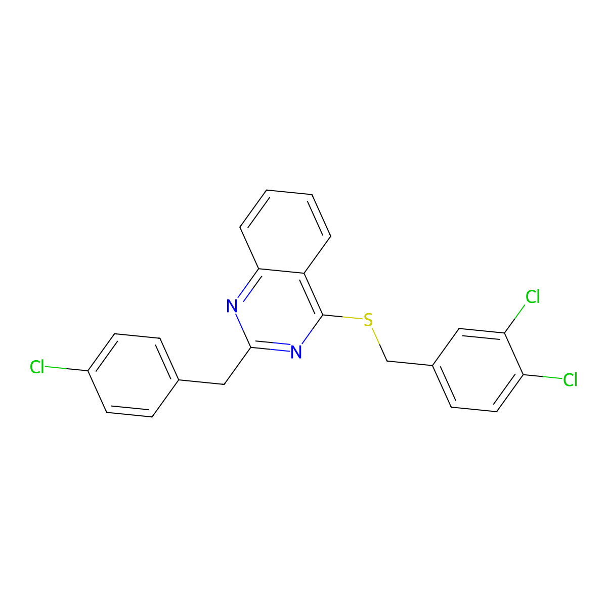 2-(4-Chlorobenzyl)-4-[(3,4-dichlorobenzyl)sulfanyl]quinazoline molecular structure, CAS 303149-25-9