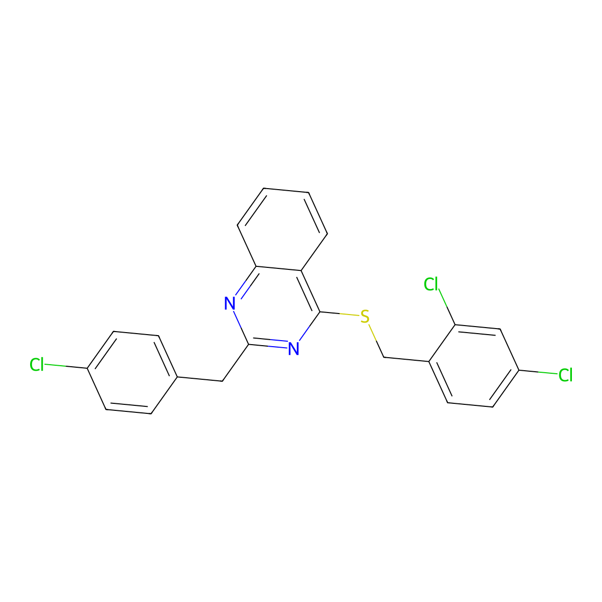 2-(4-Chlorobenzyl)-4-[(2,4-dichlorobenzyl)sulfanyl]quinazoline molecular structure, CAS 303149-26-0
