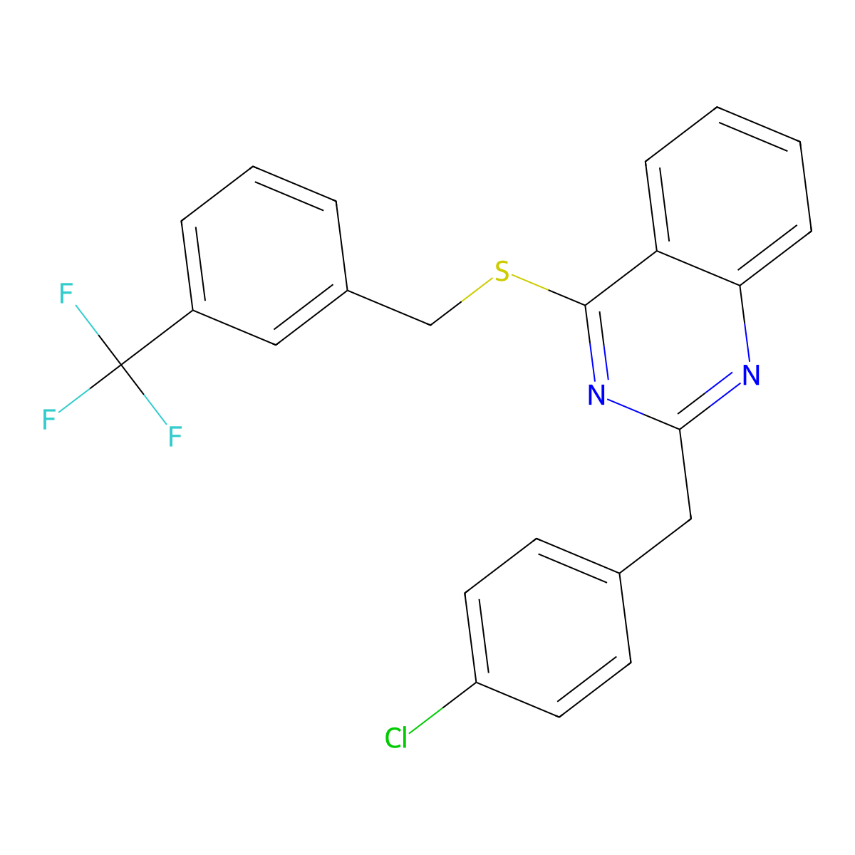 2-(4-Chlorobenzyl)-4-{[3-(trifluoromethyl)benzyl]sulfanyl}quinazoline molecular structure, CAS 303149-27-1