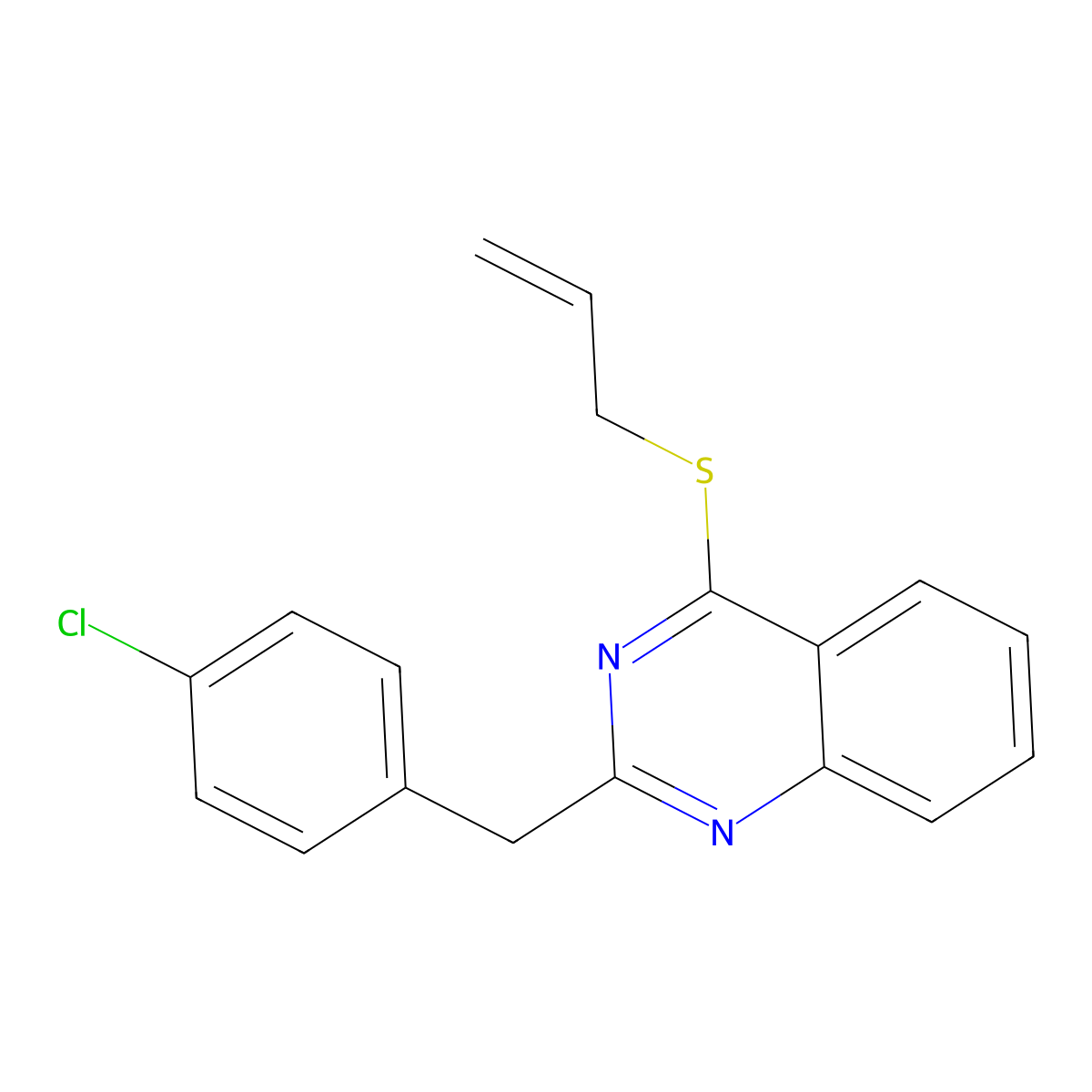 2-[(4-Chlorophenyl)methyl]-4-(prop-2-enylthio)quinazoline molecular structure, CAS 303149-30-6