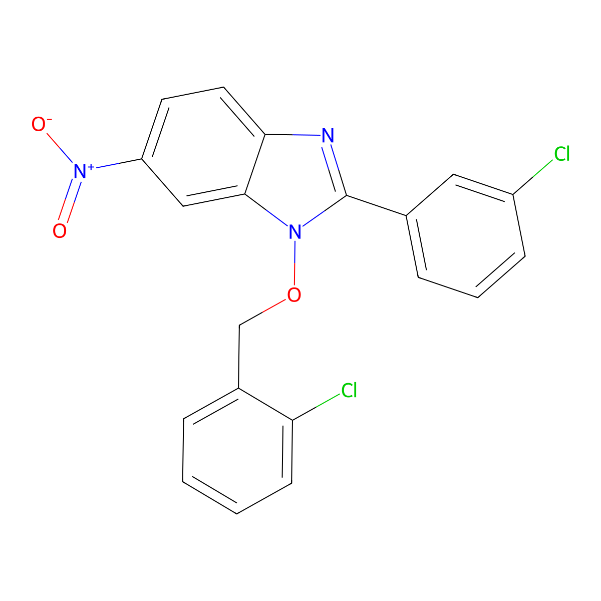 1-[(2-chlorobenzyl)oxy]-2-(3-chlorophenyl)-6-nitro-1H-1,3-benzimidazole molecular structure, CAS 303149-39-5