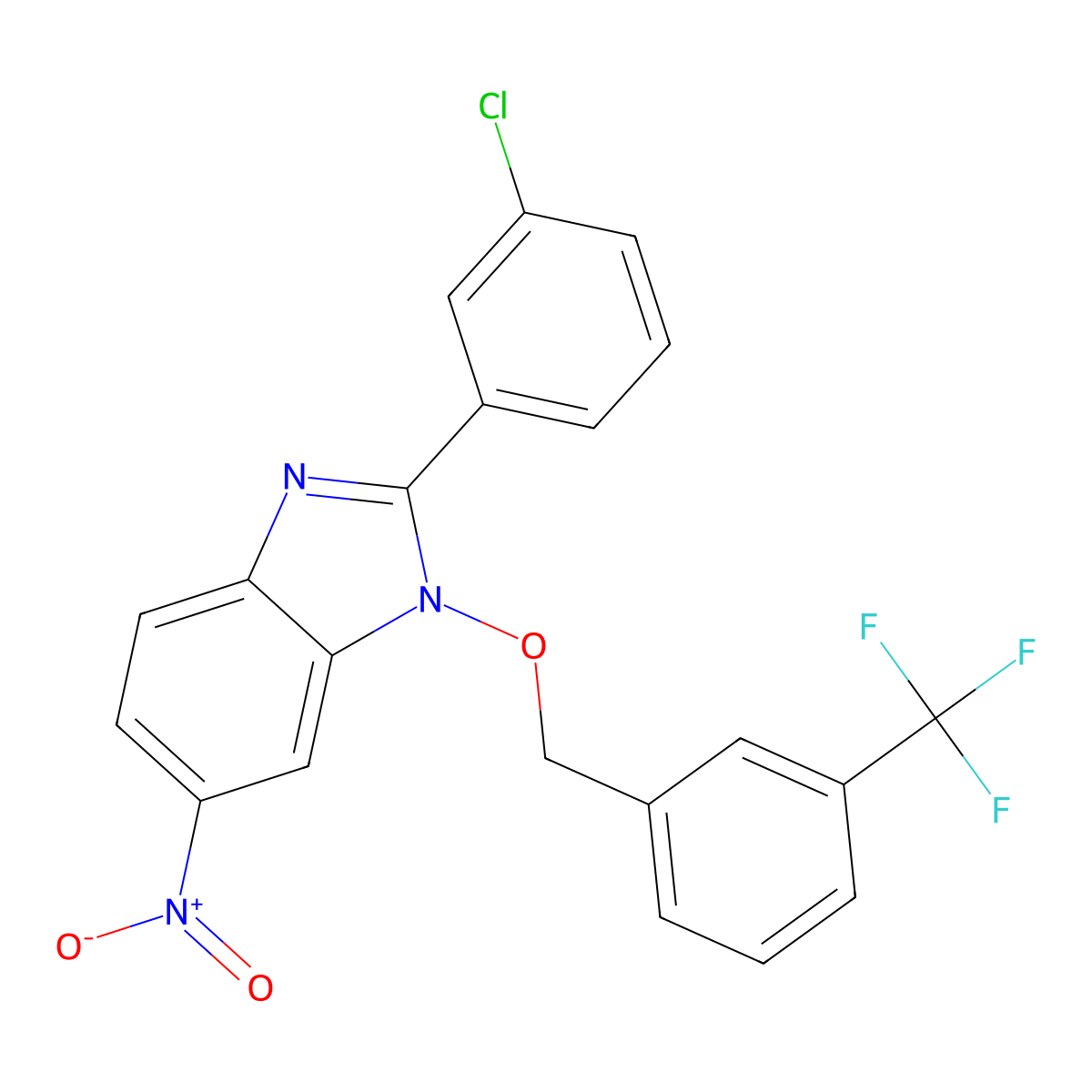 2-(3-chlorophenyl)-6-nitro-1-{[3-(trifluoromethyl)benzyl]oxy}-1H-1,3-benzimidazole molecular structure, CAS 303149-40-8