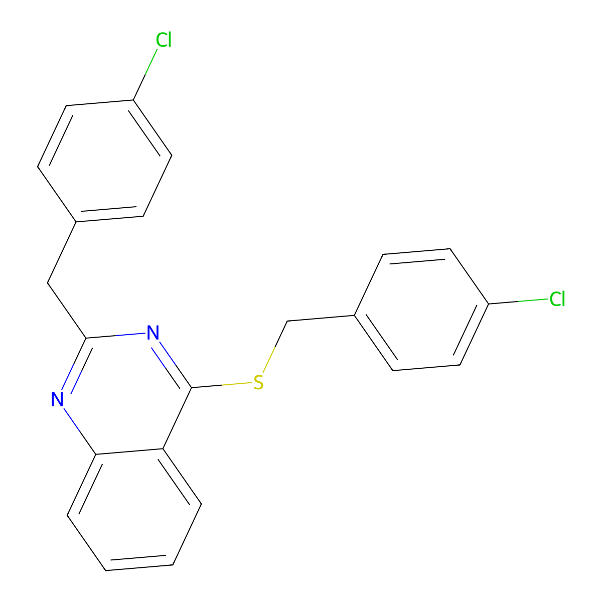 2-(4-Chlorobenzyl)-4-[(4-chlorobenzyl)sulfanyl]quinazoline molecular structure, CAS 303149-47-5