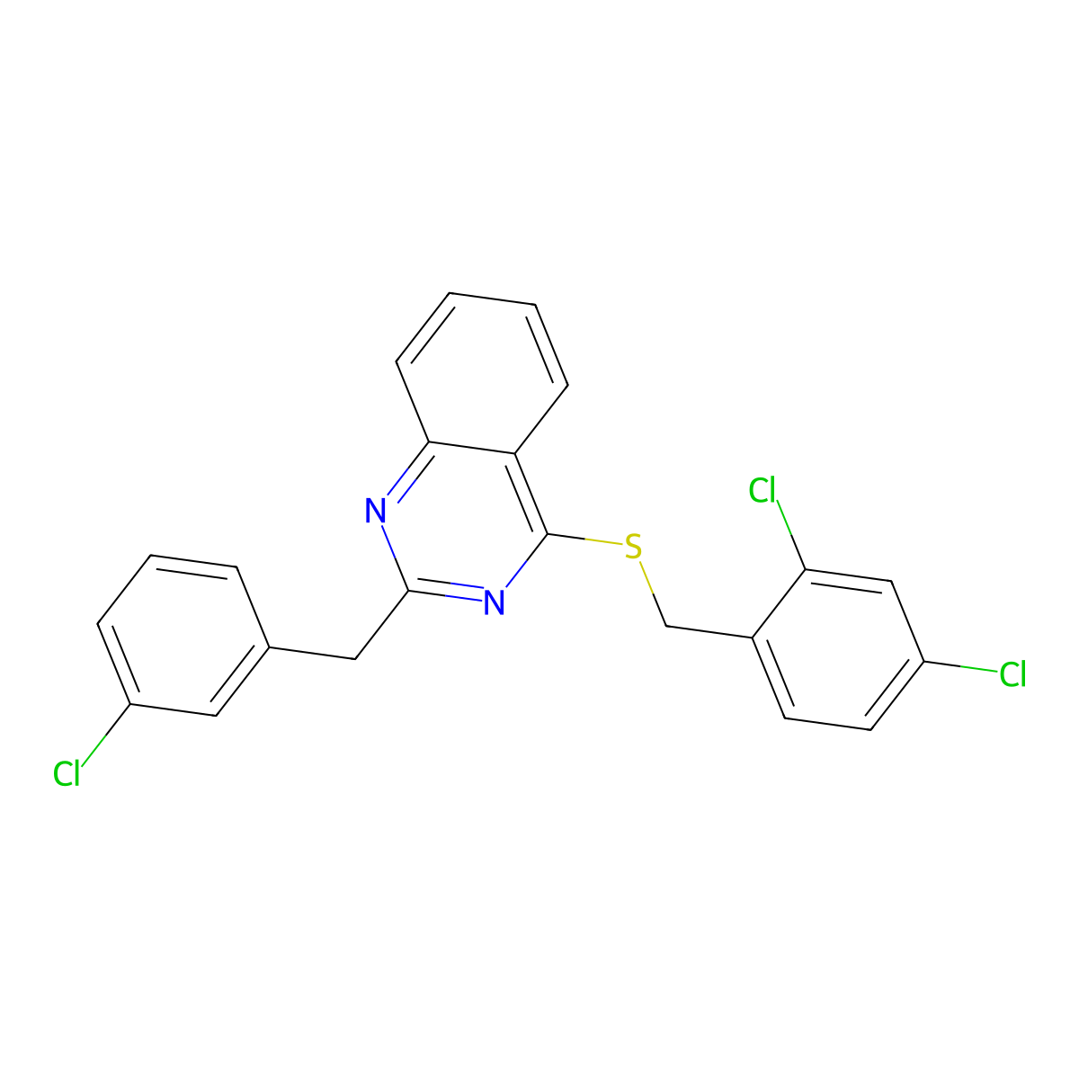 2-(3-Chlorobenzyl)-4-[(2,4-dichlorobenzyl)sulfanyl]quinazoline molecular structure, CAS 303149-49-7