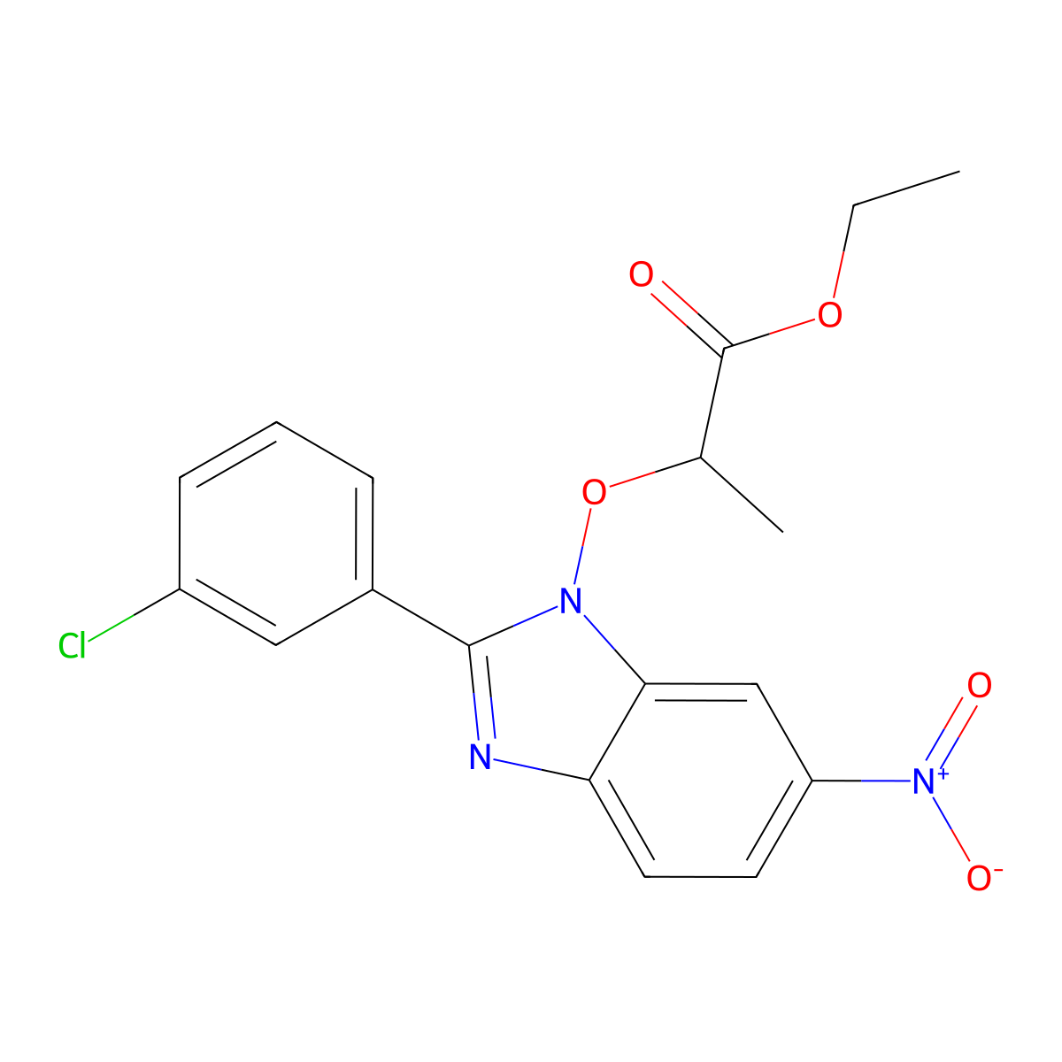 ethyl 2-{[2-(3-chlorophenyl)-6-nitro-1H-1,3-benzimidazol-1-yl]oxy}propanoate molecular structure, CAS 303149-66-8