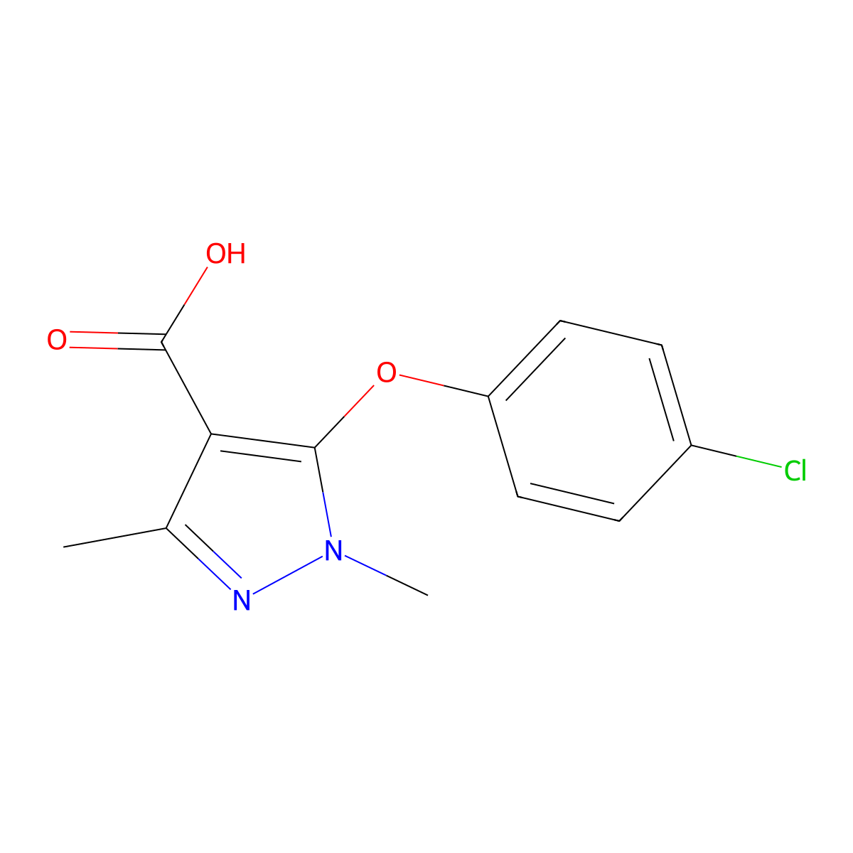 5-(4-chlorophenoxy)-1,3-dimethyl-1H-pyrazole-4-carboxylic acid molecular structure, CAS 303149-69-1