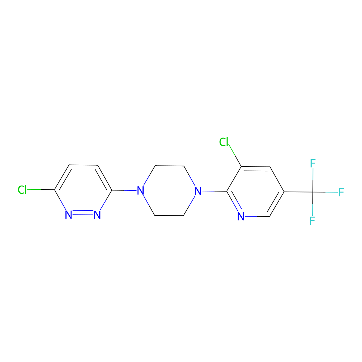 3-Chloro-6-{4-[3-chloro-5-(trifluoromethyl)pyridin-2-yl]piperazin-1-yl}pyridazine molecular structure, CAS 303149-98-6