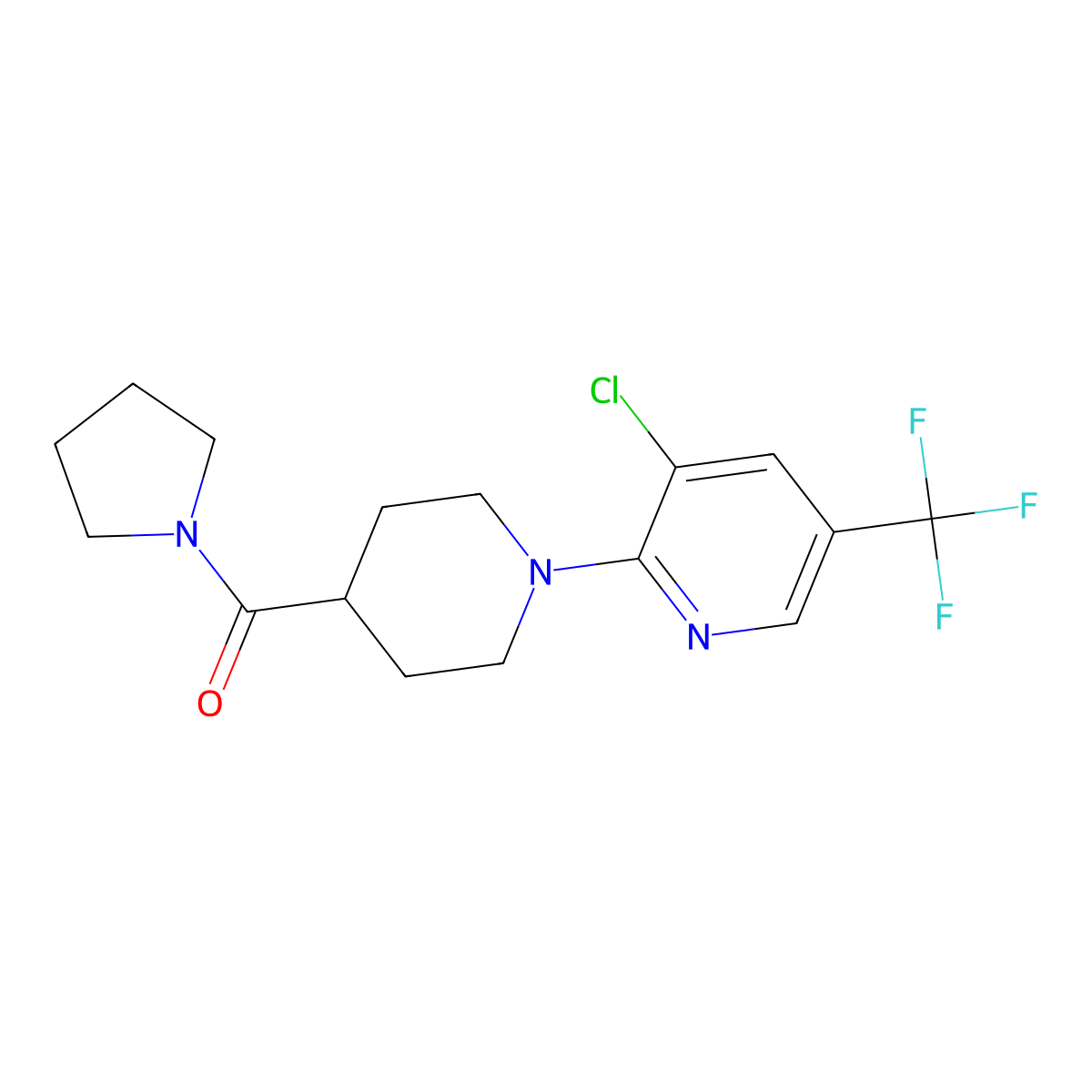 {1-[3-Chloro-5-(trifluoromethyl)-2-pyridinyl]-4-piperidinyl}(1-pyrrolidinyl)methanone molecular structure, CAS 303150-13-2