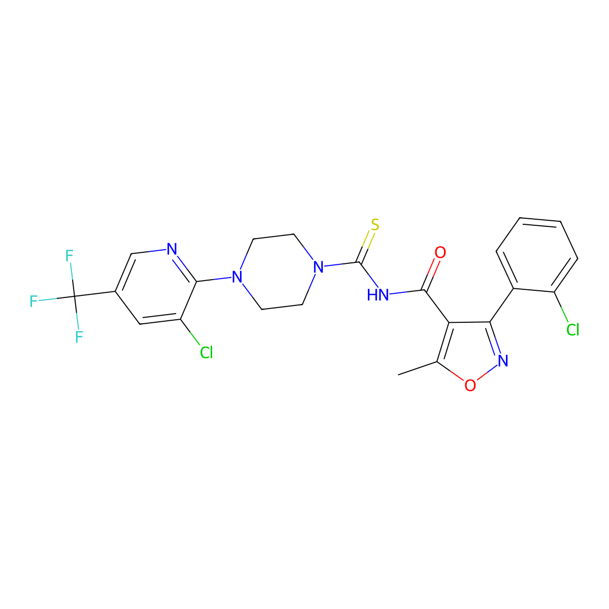 3-(2-chlorophenyl)-N-({4-[3-chloro-5-(trifluoromethyl)-2-pyridinyl]piperazino}carbothioyl)-5-methyl-4-isoxazolecarboxamide molecular structure, CAS 303150-16-5