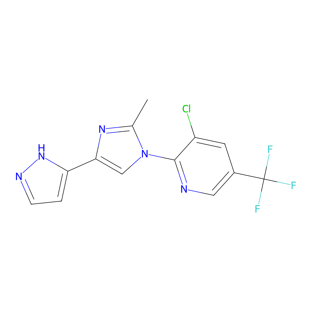 3-chloro-2-[2-methyl-4-(1H-pyrazol-5-yl)-1H-imidazol-1-yl]-5-(trifluoromethyl)pyridine molecular structure, CAS 303150-53-0