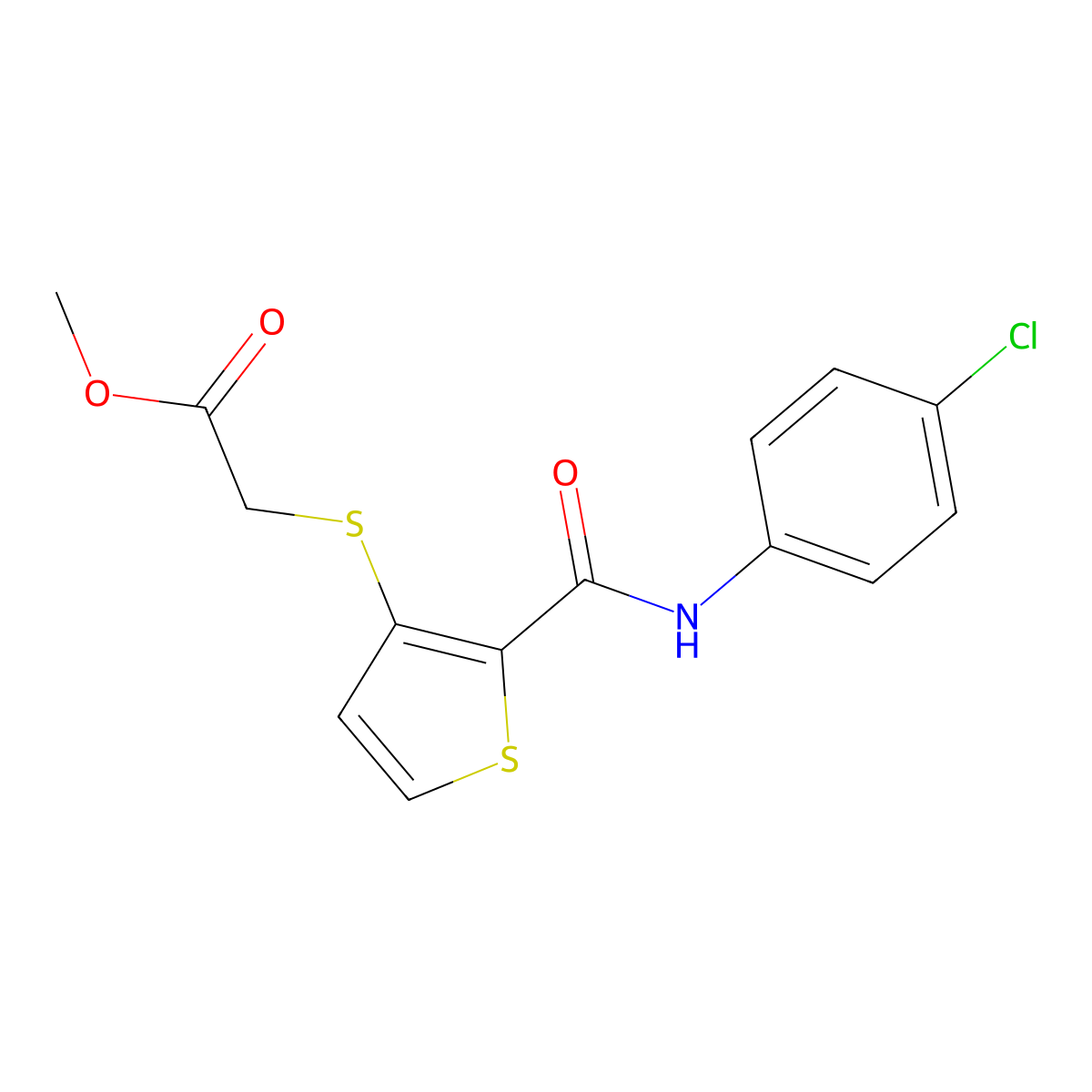 Methyl 2-({2-[(4-chloroanilino)carbonyl]-3-thienyl}sulfanyl)acetate molecular structure, CAS 303151-06-6
