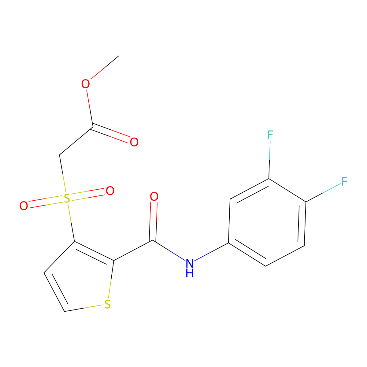 Methyl 2-({2-[(3,4-difluoroanilino)carbonyl]-3-thienyl}sulfonyl)acetate molecular structure, CAS 303151-26-0