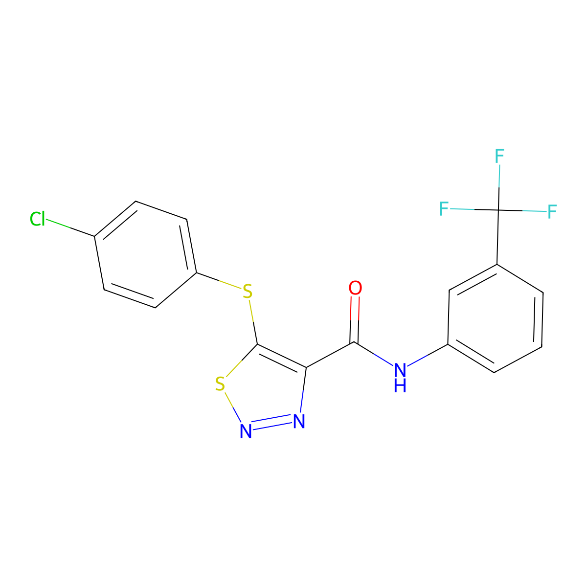 5-[(4-chlorophenyl)sulfanyl]-N-[3-(trifluoromethyl)phenyl]-1,2,3-thiadiazole-4-carboxamide molecular structure, CAS 303151-35-1