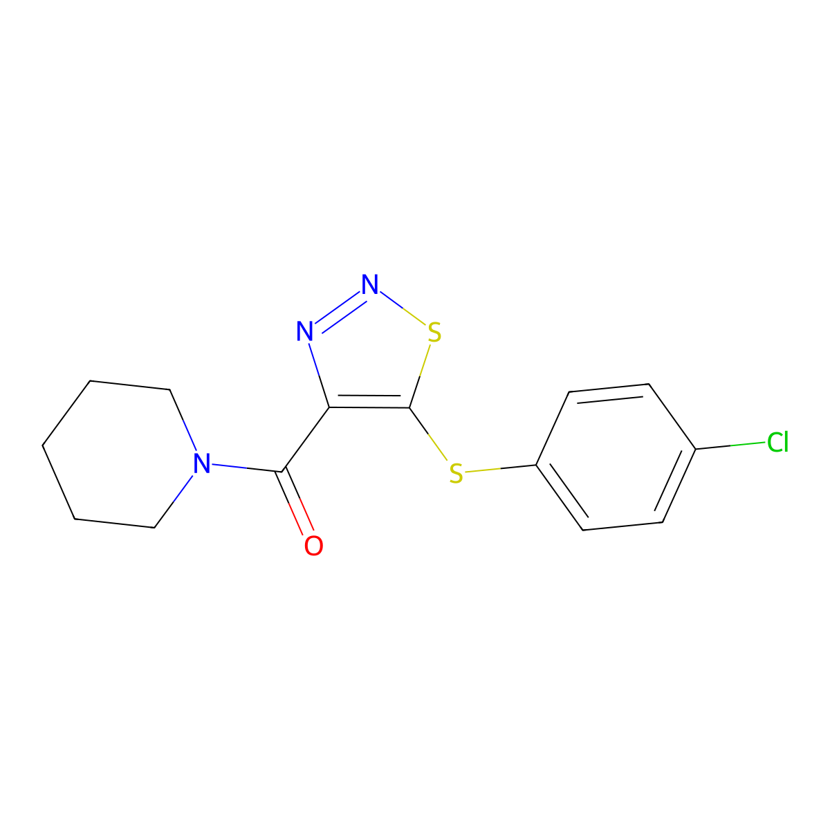 {5-[(4-Chlorophenyl)sulfanyl]-1,2,3-thiadiazol-4-yl}(piperidino)methanone molecular structure, CAS 303151-40-8