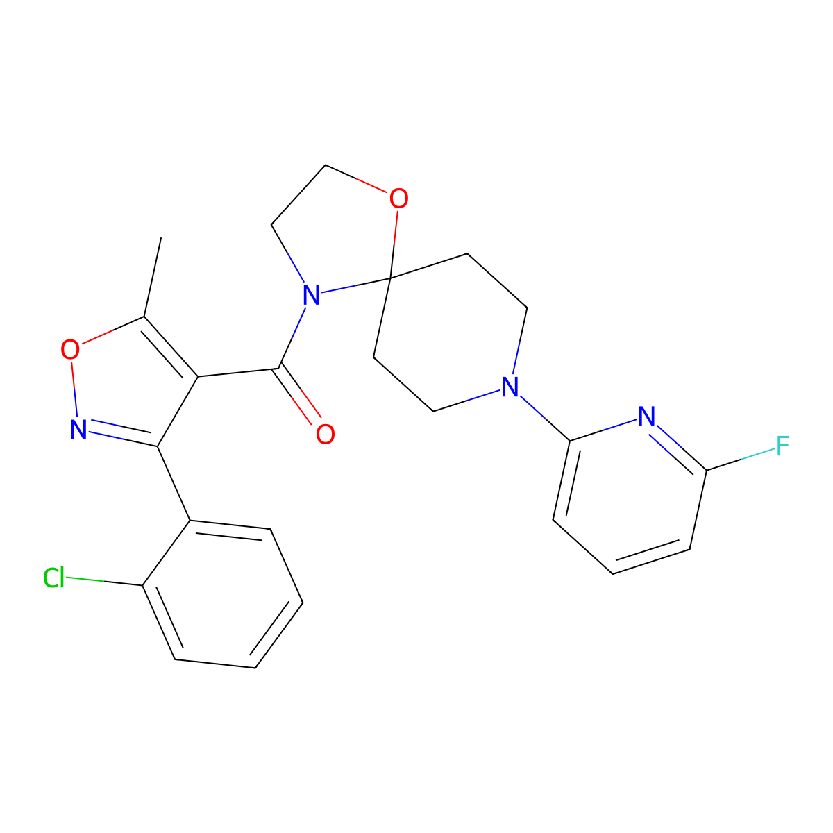 [3-(2-Chlorophenyl)-5-methyl-4-isoxazolyl][8-(6-fluoro-2-pyridinyl)-1-oxa-4,8-diazaspiro[4.5]dec-4-yl]methanone molecular structure, CAS 303151-57-7