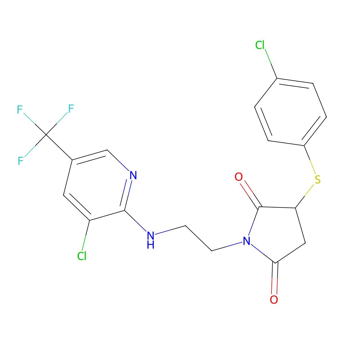 3-(4-Chlorophenyl)sulfanyl-1-[2-[[3-chloro-5-(trifluoromethyl)pyridin-2-yl]amino]ethyl]pyrrolidine-2,5-dione molecular structure, CAS 303151-59-9