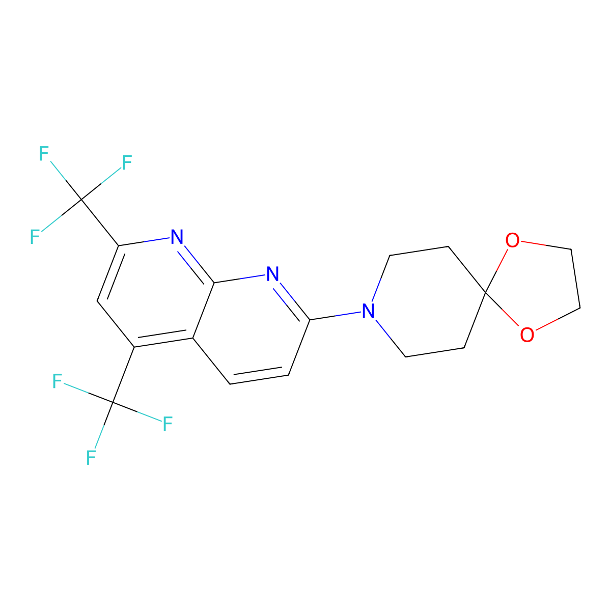 8-[5,7-Bis(trifluoromethyl)-1,8-naphthyridin-2-yl]-1,4-dioxa-8-azaspiro[4.5]decane molecular structure, CAS 303151-61-3